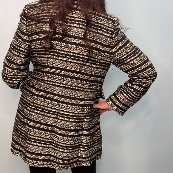 Chicos Gold Black Striped Tweed Long Jacket - Picture 13 of 16